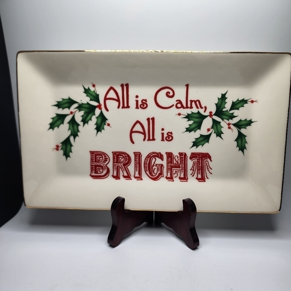 LENOX Christmas Holiday Ceramic Serving Platter Tray All Is Calm All Is Bright